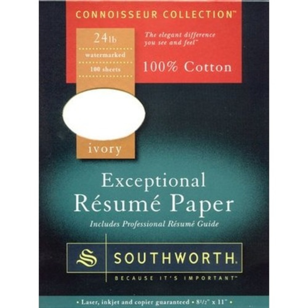 Southworth Resume Paper Unisex 8.5x11 Ivory 100% Cotton 24lb 100 Sheets 402IC